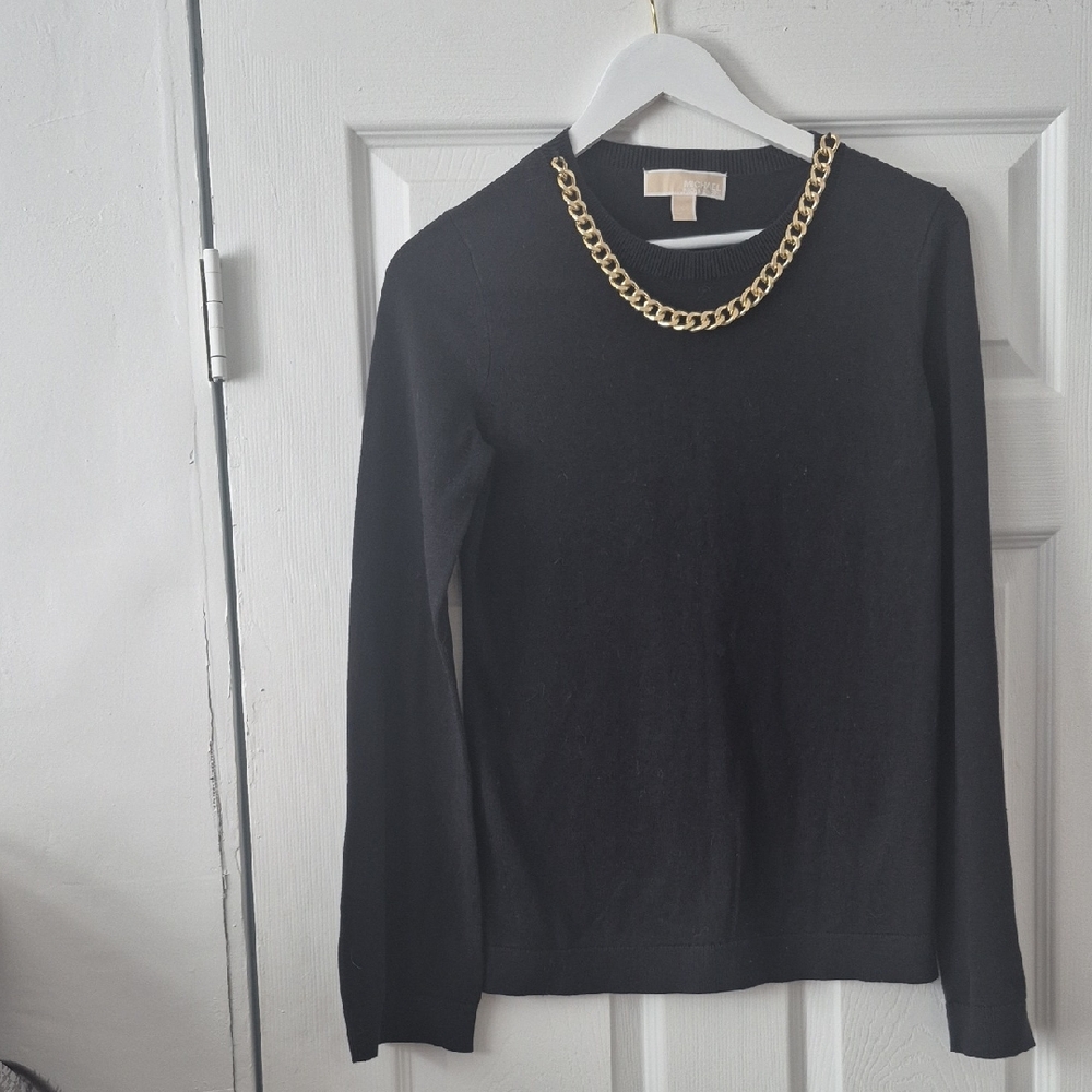 MICHAEL Michael Kors Black Sweater with Gold Chain Detail